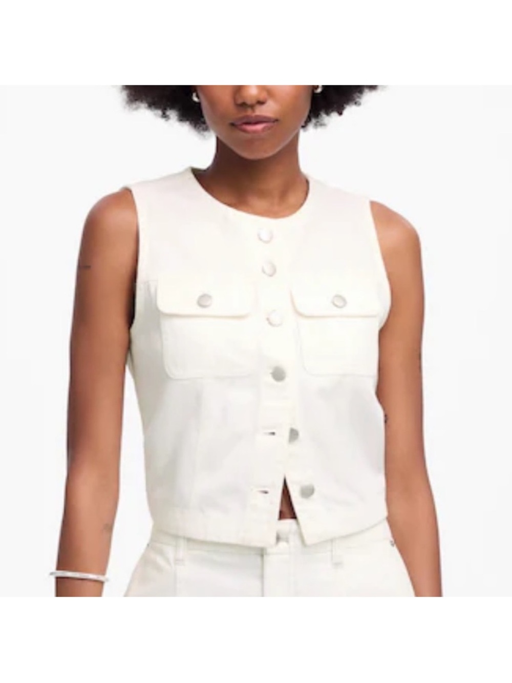 NWT Madewell Ivory Button-Front Sleeveless cropped vest in denim NEW WITH TAGS